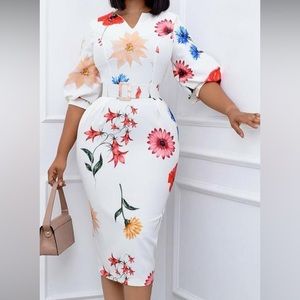 Spring Flower Body-con Dress with Belt